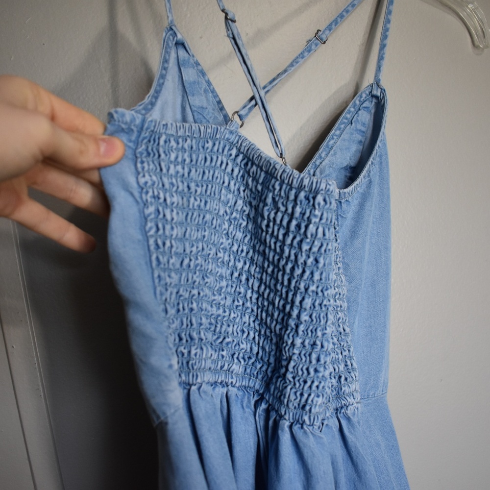 Chambray Denim Embroidered Corset Front Dress S - Picture 5 of 6